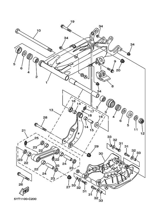 Yamaha 5YT-2210J-00 Relay Arm Sub Assy — shown on the Rear Arm parts diagram