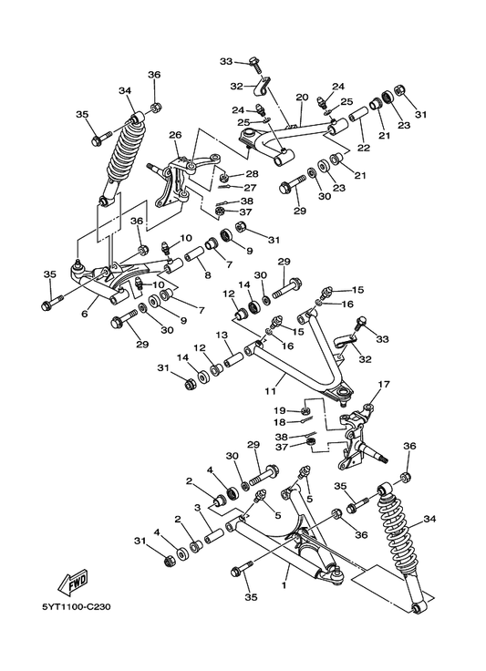 Yamaha 3GD-23580-10 Front Lower Arm Comp. (Right) — shown on the Front Suspension & Wheel parts diagram