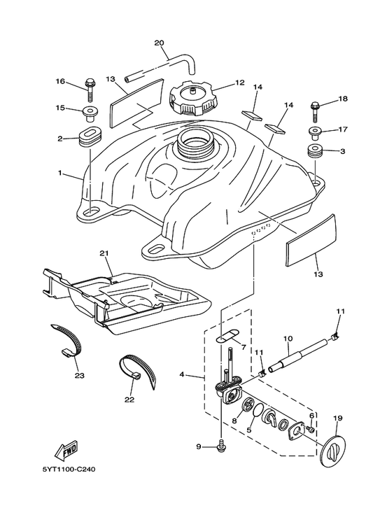 Yamaha 21V-24500-20 Fuel Cock Assy 1 — shown on the Fuel Tank parts diagram