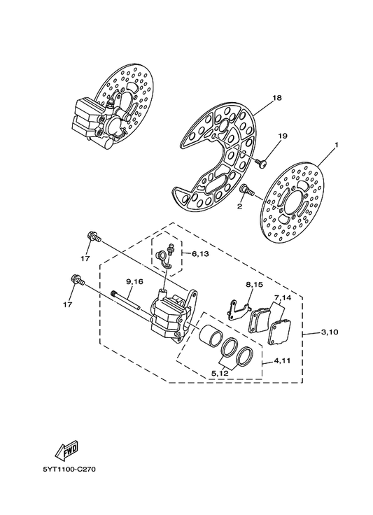 Yamaha 5YT-2514A-00 Ring, Wheel 1 — shown on the Front Brake Caliper parts diagram