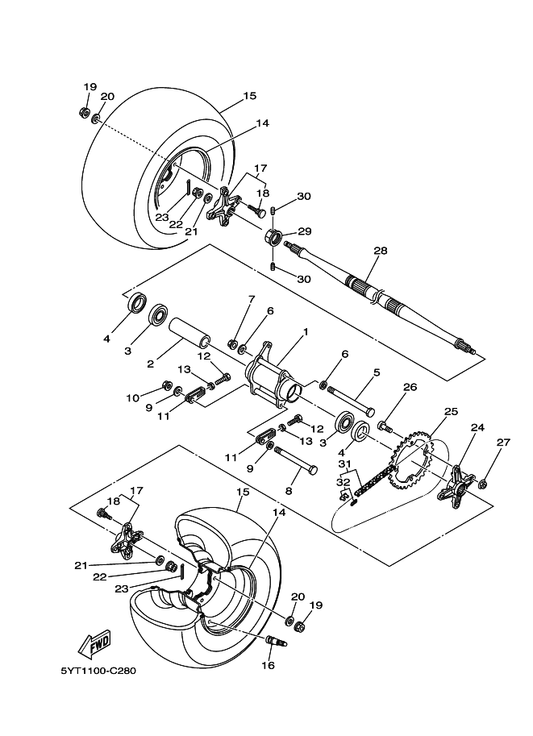 Yamaha 90101-10029 Bolt — shown on the Rear Wheel parts diagram