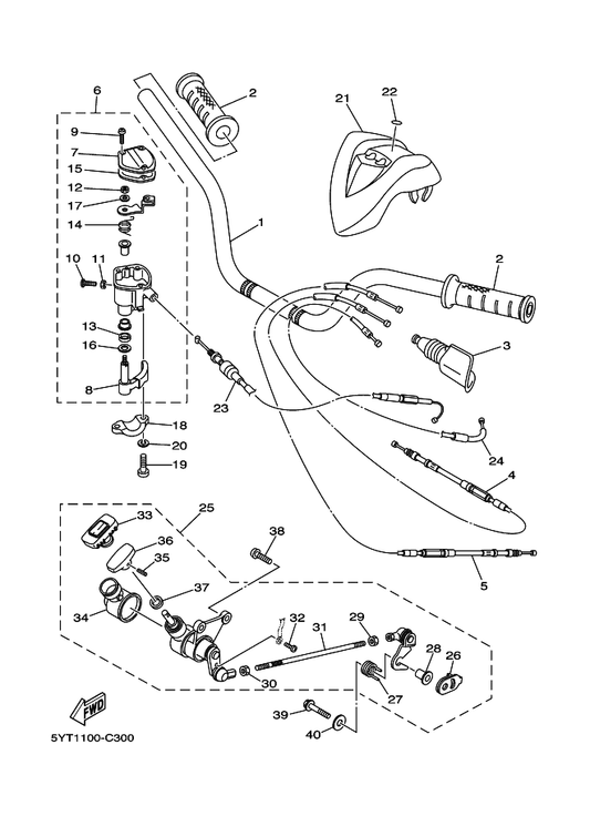 Yamaha 5YT-26331-00 Cable, Starter 1 — shown on the Steering Handle & Cable parts diagram