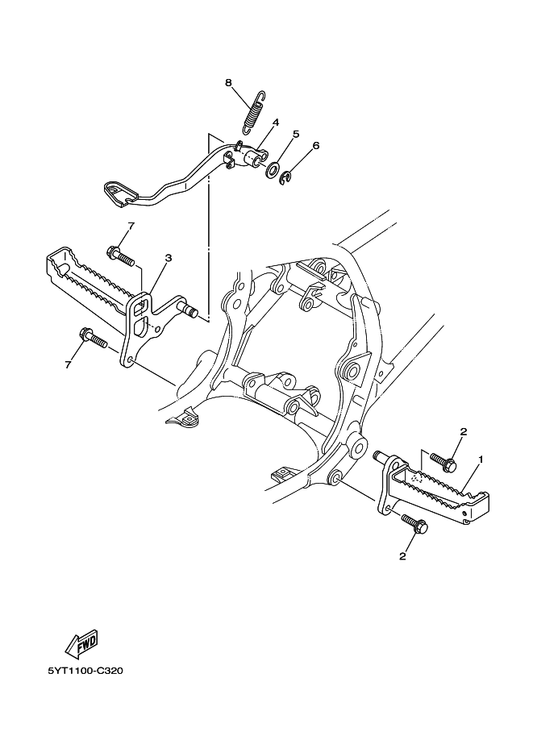 Yamaha 5YT-27211-10 Pedal, Brake — shown on the Stand & Footrest parts diagram