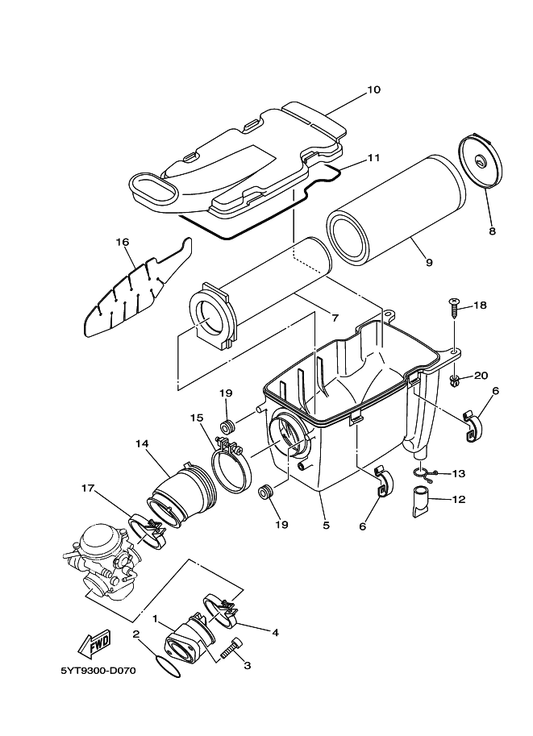 Yamaha 5YT-14412-01 Cap, Cleaner Case 1 — shown on the Intake parts diagram