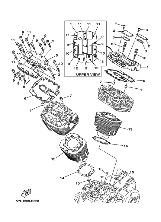 Yamaha 5YU-1110N-10 Cover Assy 2 — shown on the Cylinder parts diagram
