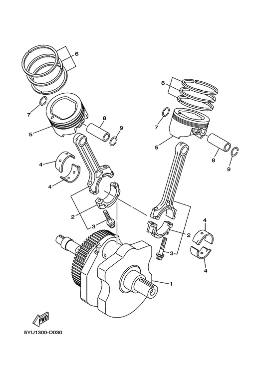 Yamaha 5PX-11631-00 Piston (Std) — shown on the Crankshaft & Piston parts diagram