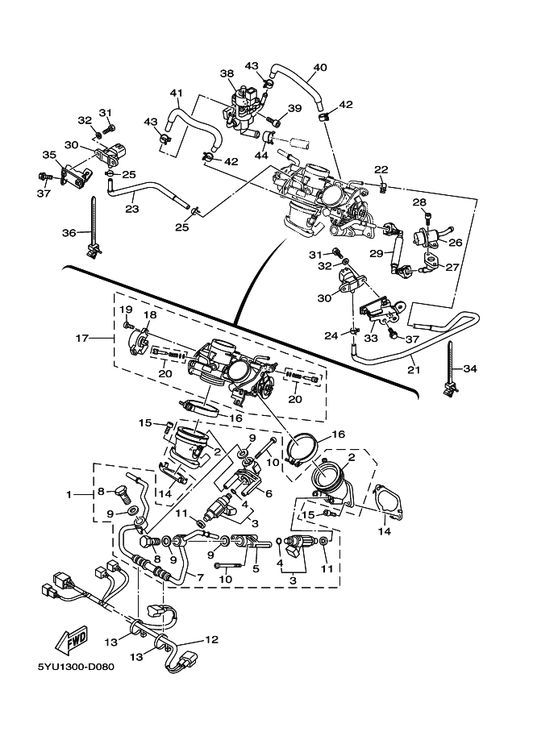 Yamaha 5YU-13750-01 Throttle Body Assy — shown on the Intake parts diagram