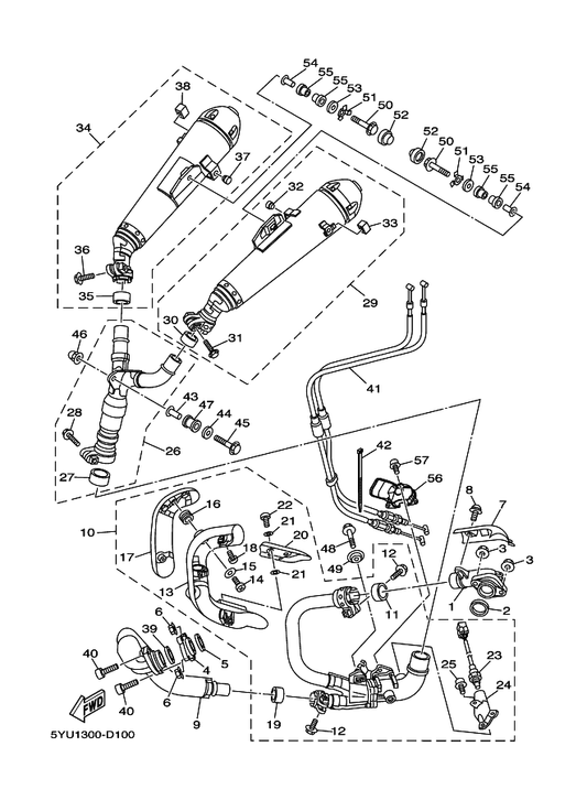 Yamaha 90110-08042 Bolt, Hexagon Socket Head — shown on the Exhaust parts diagram