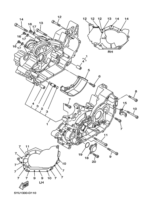 Yamaha 5YU-15100-00 Crankcase Assy — shown on the Crankcase parts diagram