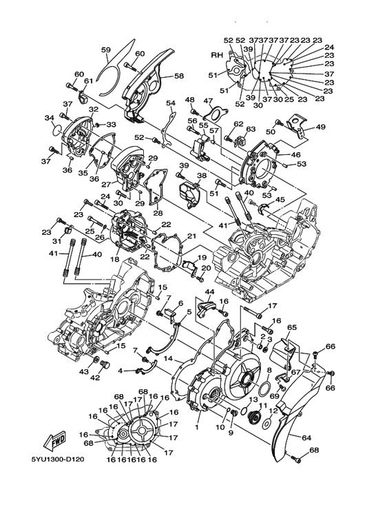Yamaha 91314-06070 Bolt — shown on the Crankcase Cover 1 parts diagram