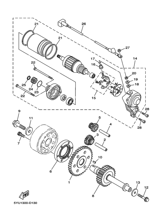 Yamaha 1D7-81801-00 . Brush Set — shown on the Starter parts diagram