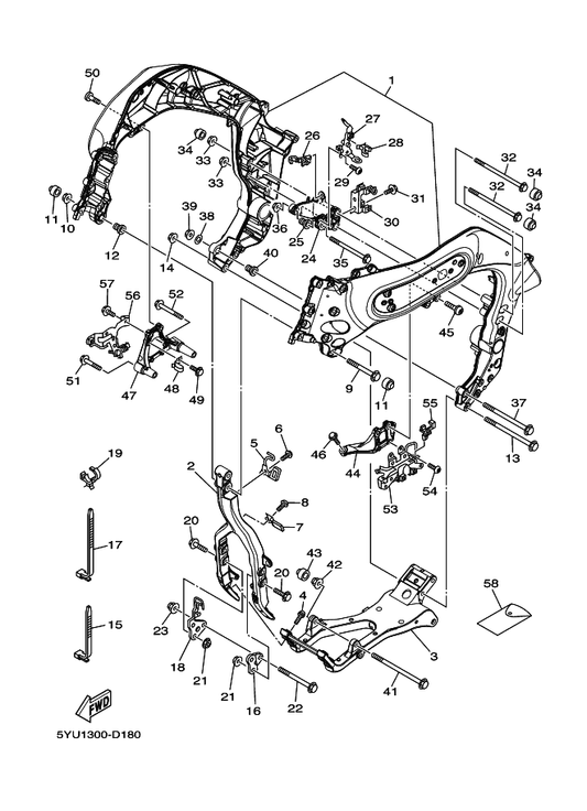 Yamaha 95817-10080 Bolt, Flange — shown on the Frame parts diagram