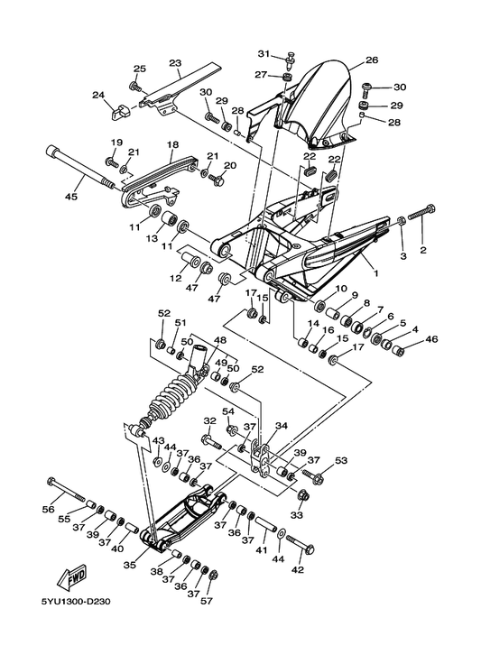 Yamaha 95304-08600 Nut — shown on the Rear Arm & Suspension parts diagram