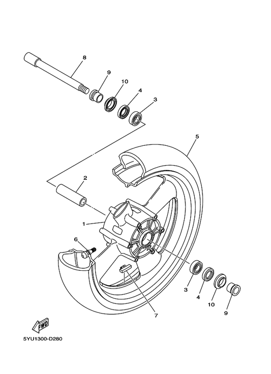 Yamaha 5YU-25168-00-P0 Cast Wheel, Front — shown on the Front Wheel parts diagram