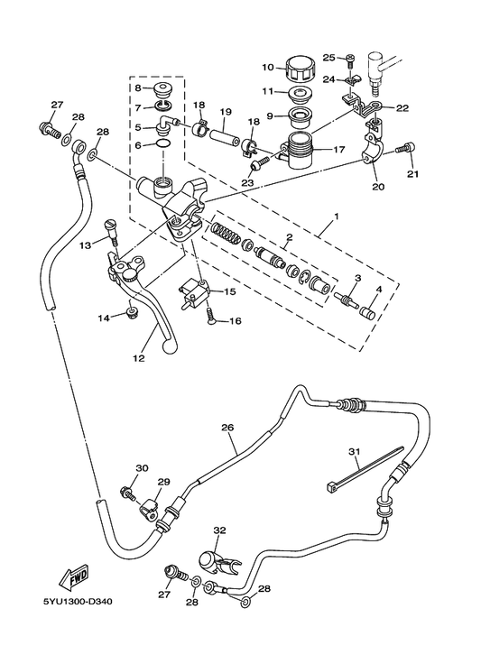 Yamaha 4FM-25852-00 Cap, Reservoir — shown on the Front Master Cylinder 2 parts diagram