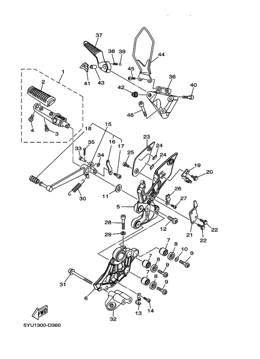 Yamaha 5YU-2742L-00 Bracket 5 — shown on the Stand & Footrest 2 parts diagram