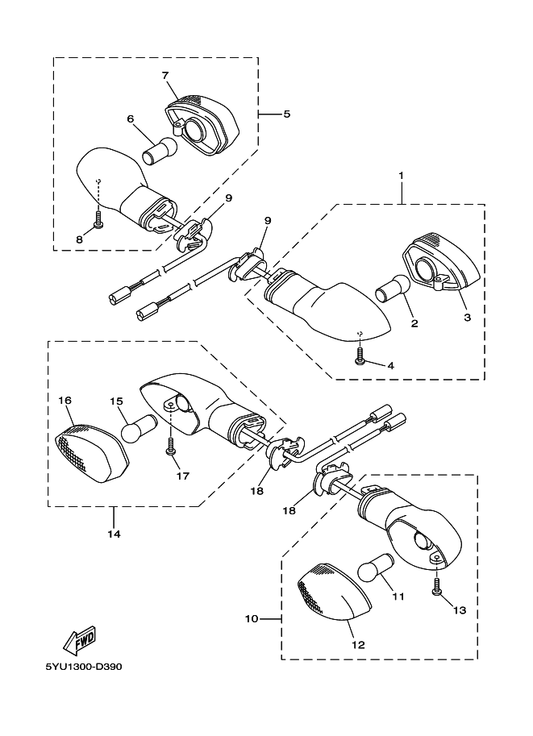 Yamaha 5YU-83340-00 Rear Flasher Light Assy 2 — shown on the Flasher Light parts diagram