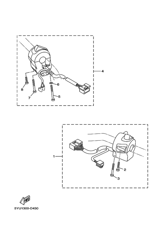 Yamaha 5YU-83969-01 Switch, Handle 5 — shown on the Handle Switch & Lever parts diagram