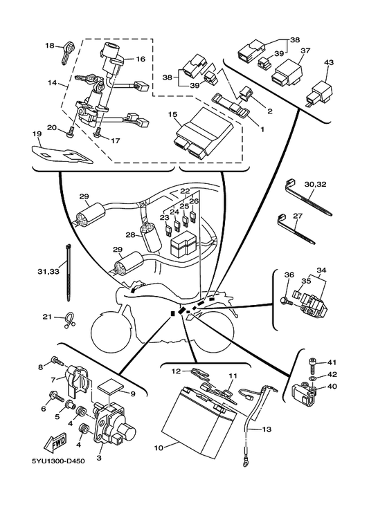 Yamaha 5YU-82589-10 Protecter, Wire Harness — shown on the Electrical 2 parts diagram