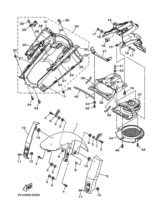 Yamaha 5YU-23123-10-P0 Cover, Lower 1 — shown on the Fender parts diagram
