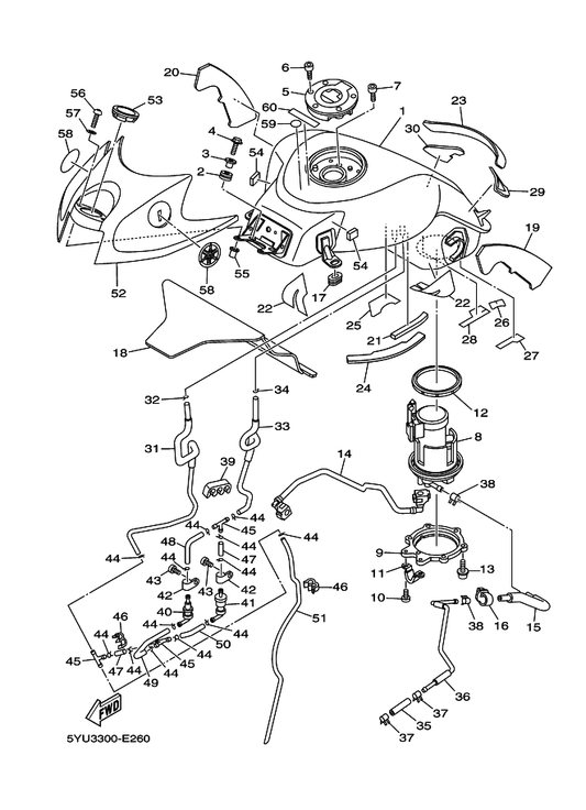 Yamaha 98907-05012 . Screw, Bind — shown on the Fuel Tank parts diagram