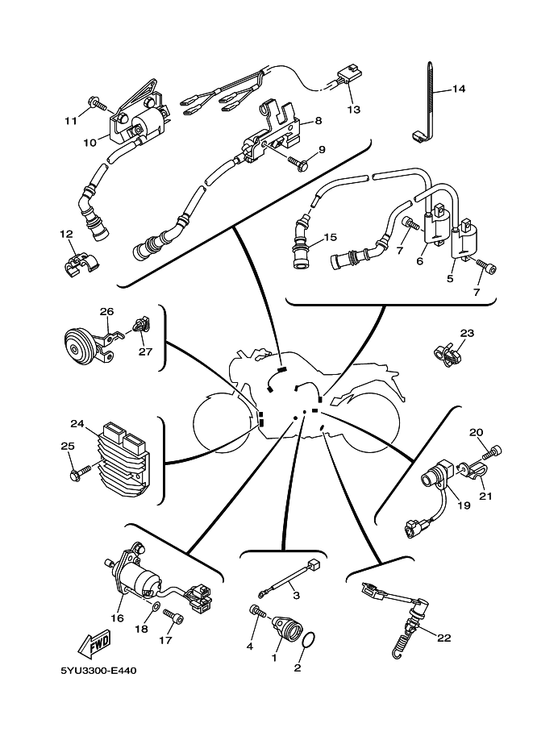 Yamaha 5YU-83371-00 Horn — shown on the Electrical 1 parts diagram