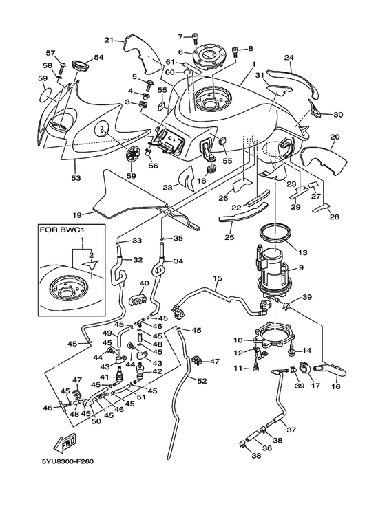 Yamaha 5YU-2171A-00-P3 Cover, Top — shown on the Fuel Tank parts diagram