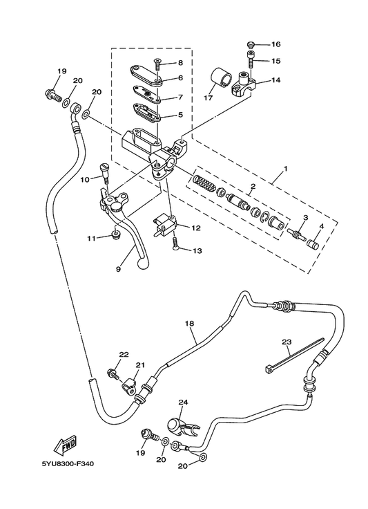 Yamaha 90387-224L9 Collar — shown on the Front Master Cylinder 2 parts diagram