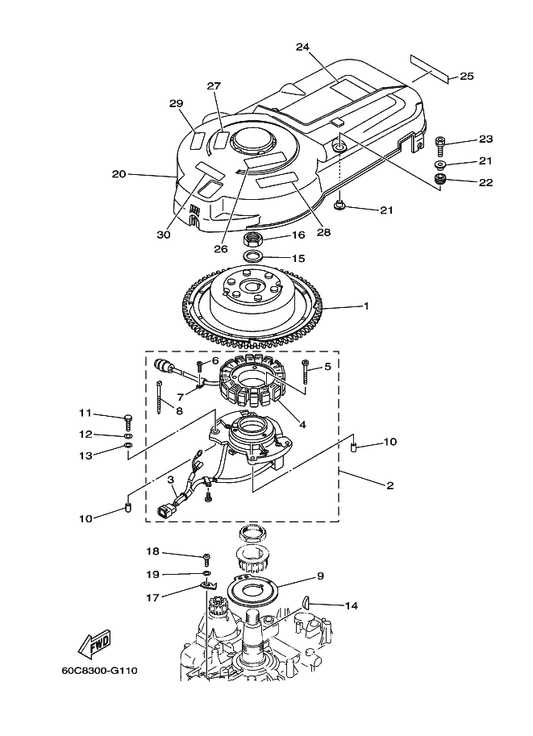 Yamaha 445-81328-20 . . Clamp — shown on the Generator parts diagram