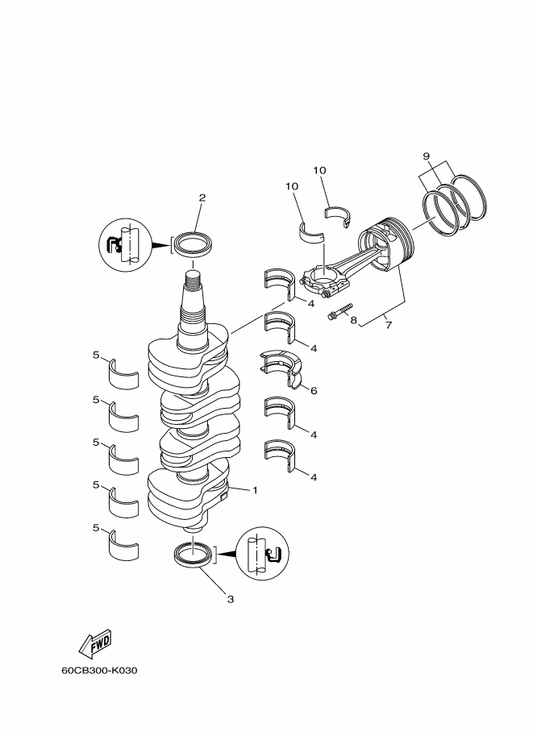 Yamaha 60C-W1164-20 Piston/Con-Rod Assy Std — shown on the Crankshaft & Piston parts diagram