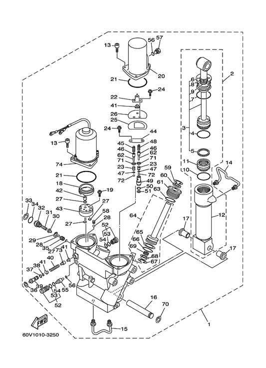 Yamaha 97607-04230 . Screw, With Washer — shown on the Power Trim & Tilt Assy 1 parts diagram