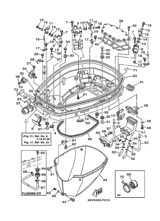 Yamaha 90464-20258 Clamp — shown on the Bottom Cowling parts diagram