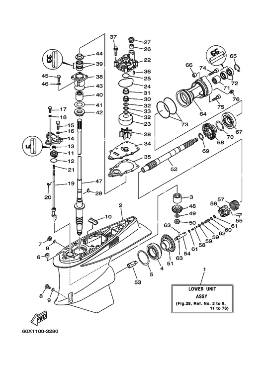 Yamaha 99590-14016 Pin, Dowel — shown on the Lower Casing & Drive 1 parts diagram
