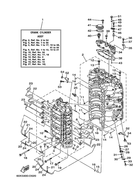 Yamaha 60X-W0090-14-1S Crank Cylinder Assy — shown on the Cylinder & Crankcase 1 parts diagram