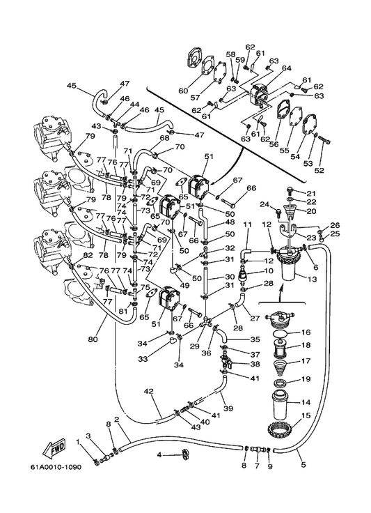 Yamaha 90464-13M34 Clamp — shown on the Fuel 1 parts diagram