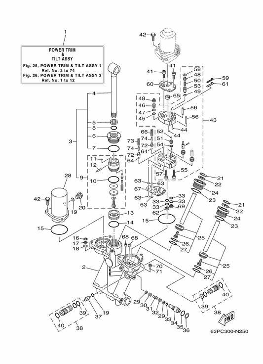 Yamaha 93604-29184 . Pin, Dowel — shown on the Power Trim & Tilt Assy 1 parts diagram