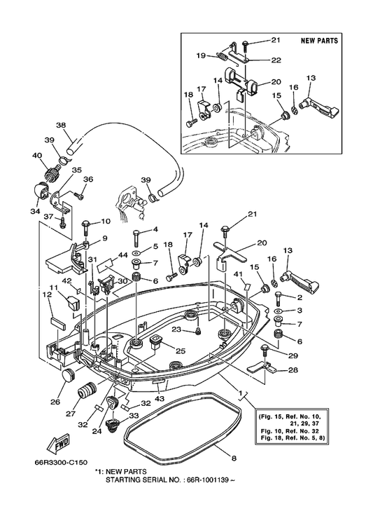 Yamaha 90480-15M31 Grommet — shown on the Bottom Cowling parts diagram