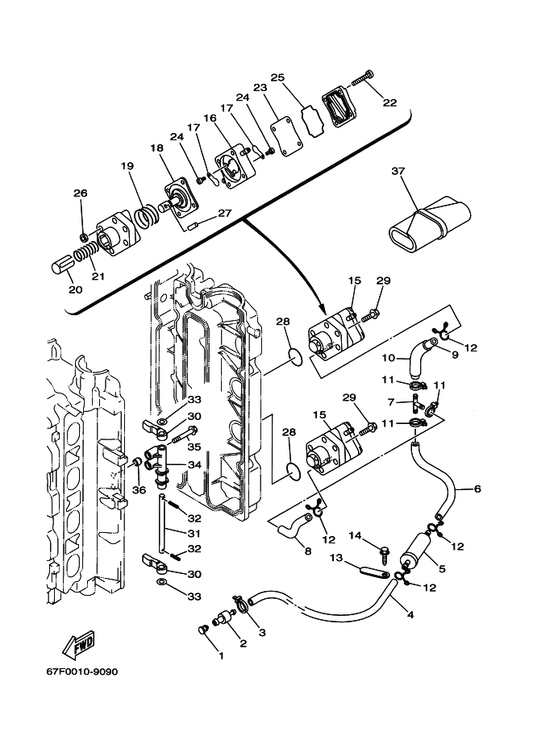 Yamaha 90445-117F0 Hose — shown on the Fuel parts diagram