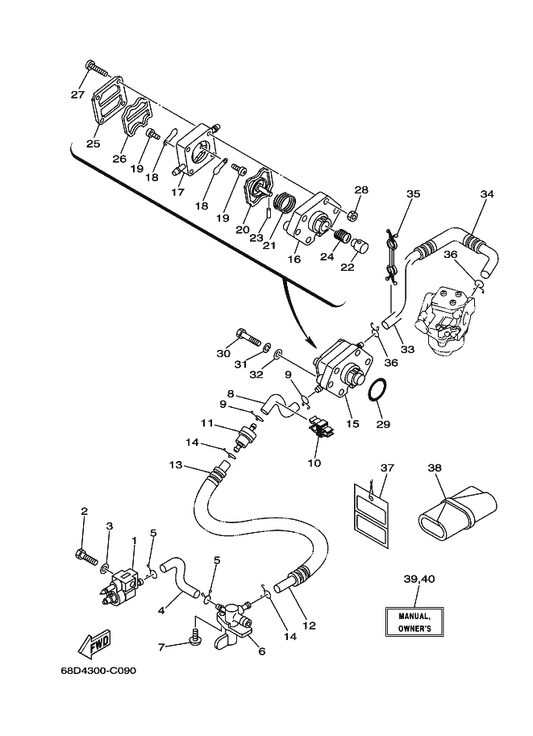 Yamaha 90464-10M52 Clamp — shown on the Fuel 2 parts diagram