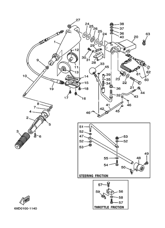 Yamaha 90101-06M27 Bolt — shown on the Steering parts diagram