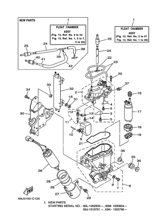 Yamaha 60L-24321-00 . Pipe 10 — shown on the Fuel Injection Pump 1 parts diagram