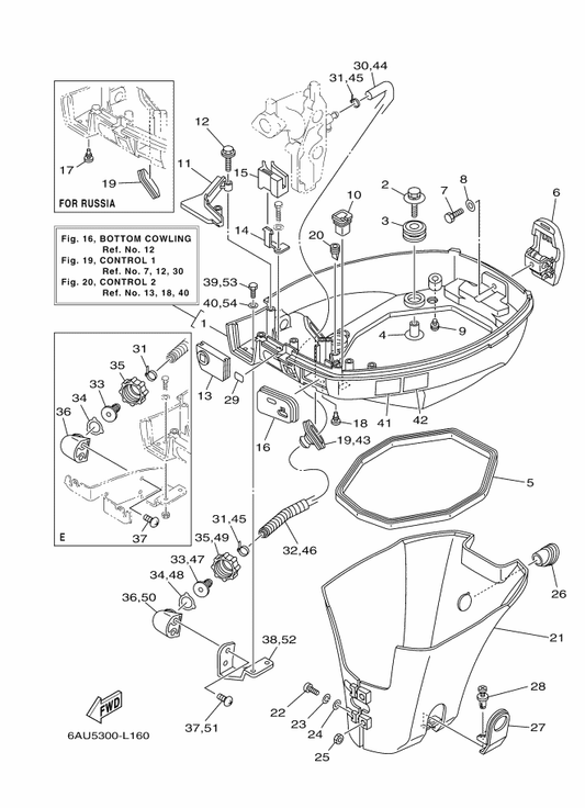Yamaha 90338-06M20 Plug — shown on the Bottom Cowling parts diagram