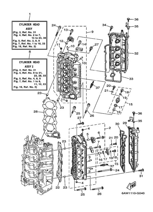 Yamaha 6AW-11110-01-9S Cylinder Head Assy — shown on the Cylinder & Crankcase 2 parts diagram
