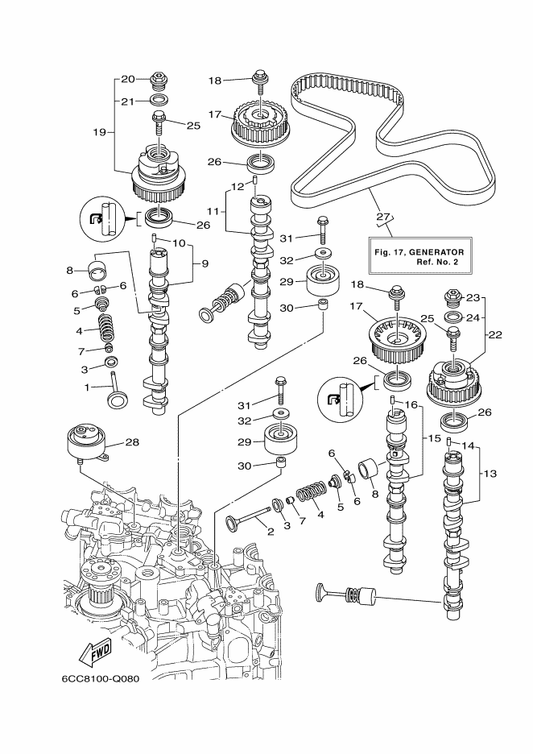 Yamaha 51Y-12119-00 Seal, Valve Stem — shown on the Valve parts diagram