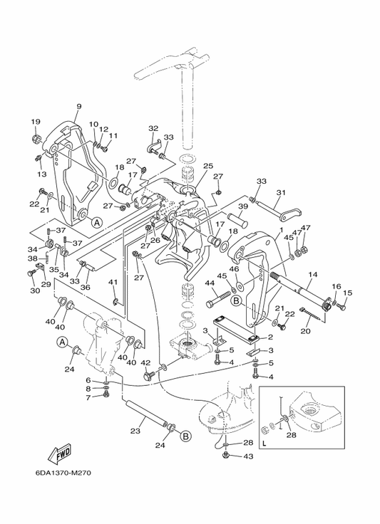 Yamaha 90201-10060 Washer, Plate — shown on the Bracket 1 parts diagram