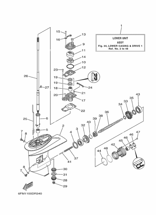 Yamaha 97080-06020 Bolt — shown on the Lower Casing & Drive 1 parts diagram