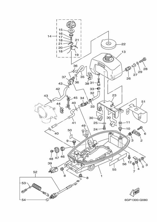 Yamaha 90464-12010 Clamp — shown on the Bottom Cowling parts diagram