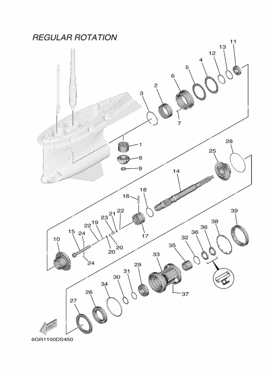Yamaha 99009-55500 . Circlip — shown on the Lower Casing & Drive 2 parts diagram