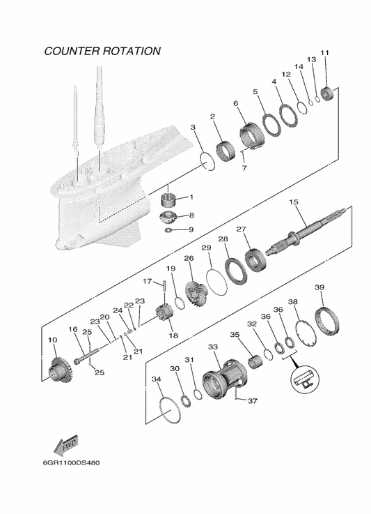 Yamaha 93440-25020 Circlip — shown on the Lower Casing & Drive 5 parts diagram