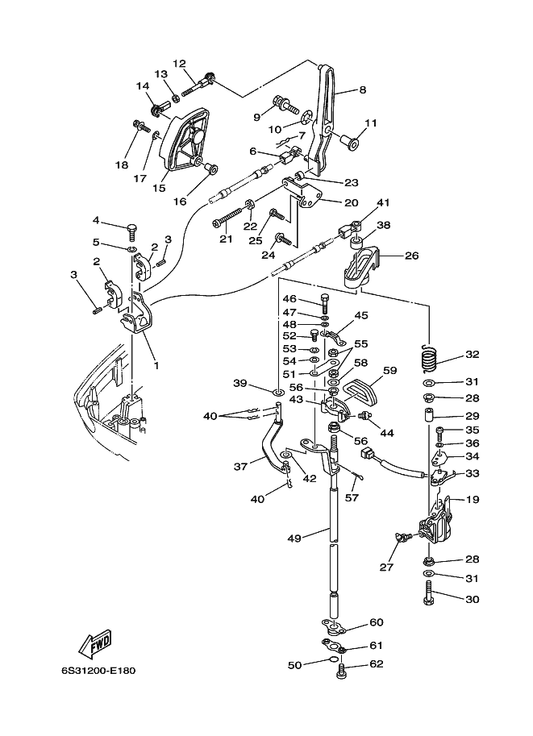 Yamaha 90119-08062 Bolt, With Washer — shown on the Control parts diagram